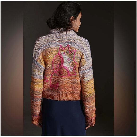 Anthropologie Pilcro Ombré Flower Sunset Cardigan Sweater Size Medium - Picture 2 of 13